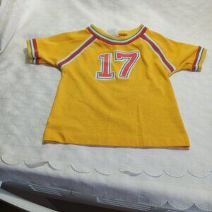 Vintage yellow-orange t-shirt with the number 17, 1977, brushed cotton, 1-2 yo